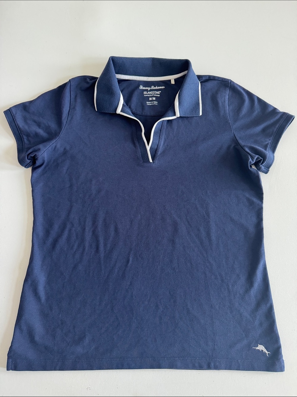 Tommy Bahama Navy Short Sleeve Polo with White Piping